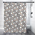 Red Heart And Penguin Pattern Print Premium Shower Curtain