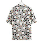 Red Heart And Penguin Pattern Print Rayon Hawaiian Shirt