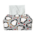 Red Heart And Penguin Pattern Print Rectangle Tissue Box Cover