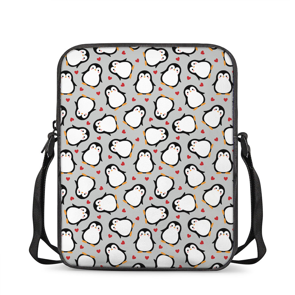 Red Heart And Penguin Pattern Print Rectangular Crossbody Bag