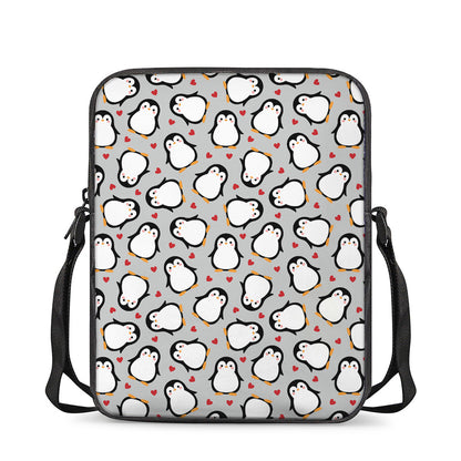 Red Heart And Penguin Pattern Print Rectangular Crossbody Bag