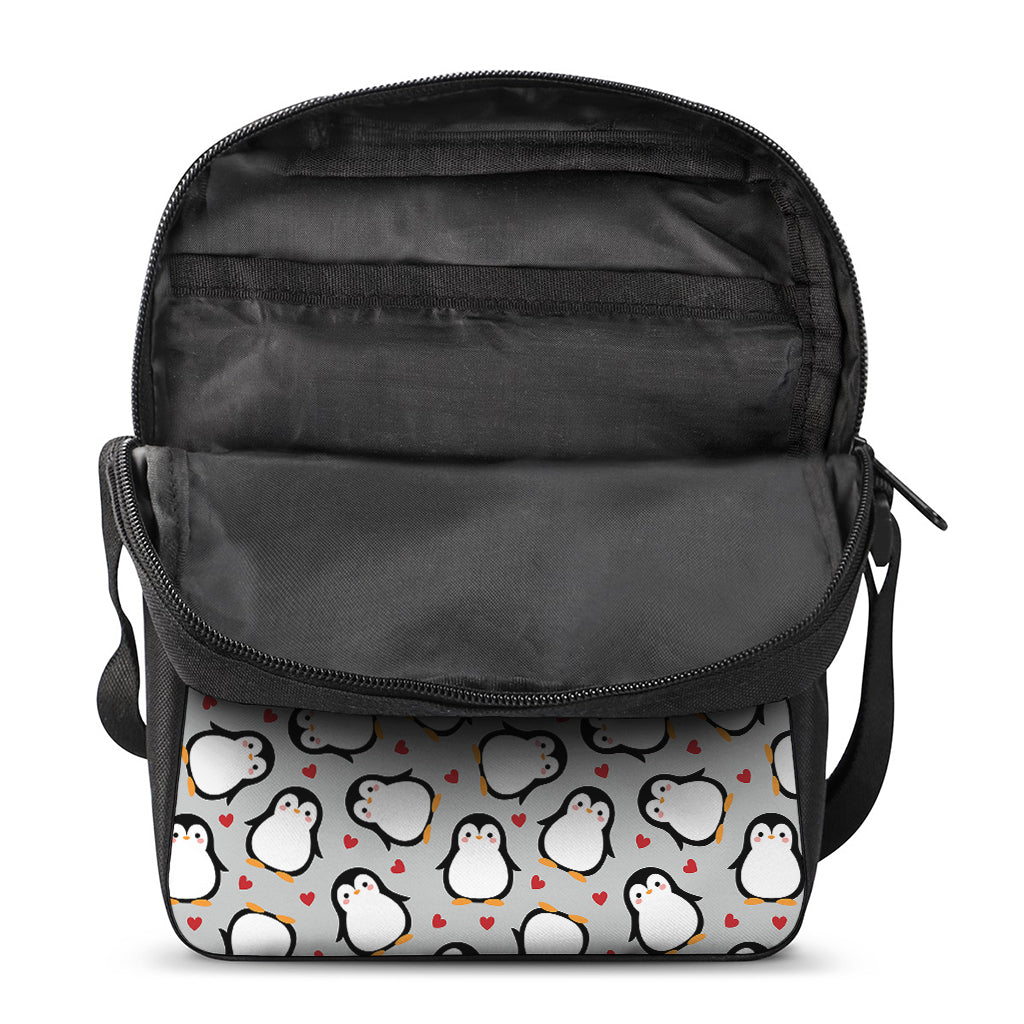 Red Heart And Penguin Pattern Print Rectangular Crossbody Bag