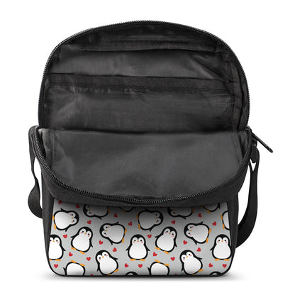 Red Heart And Penguin Pattern Print Rectangular Crossbody Bag