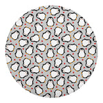 Red Heart And Penguin Pattern Print Round Blanket