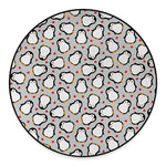 Red Heart And Penguin Pattern Print Round Floor Mat