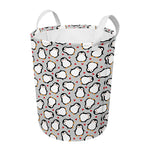 Red Heart And Penguin Pattern Print Round Laundry Basket