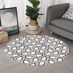 Red Heart And Penguin Pattern Print Round Rug