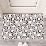 Red Heart And Penguin Pattern Print Rubber Doormat