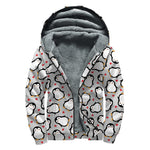 Red Heart And Penguin Pattern Print Sherpa Lined Zip Up Hoodie