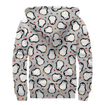 Red Heart And Penguin Pattern Print Sherpa Lined Zip Up Hoodie