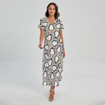 Red Heart And Penguin Pattern Print Short Sleeve Maxi Dress