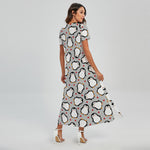 Red Heart And Penguin Pattern Print Short Sleeve Maxi Dress