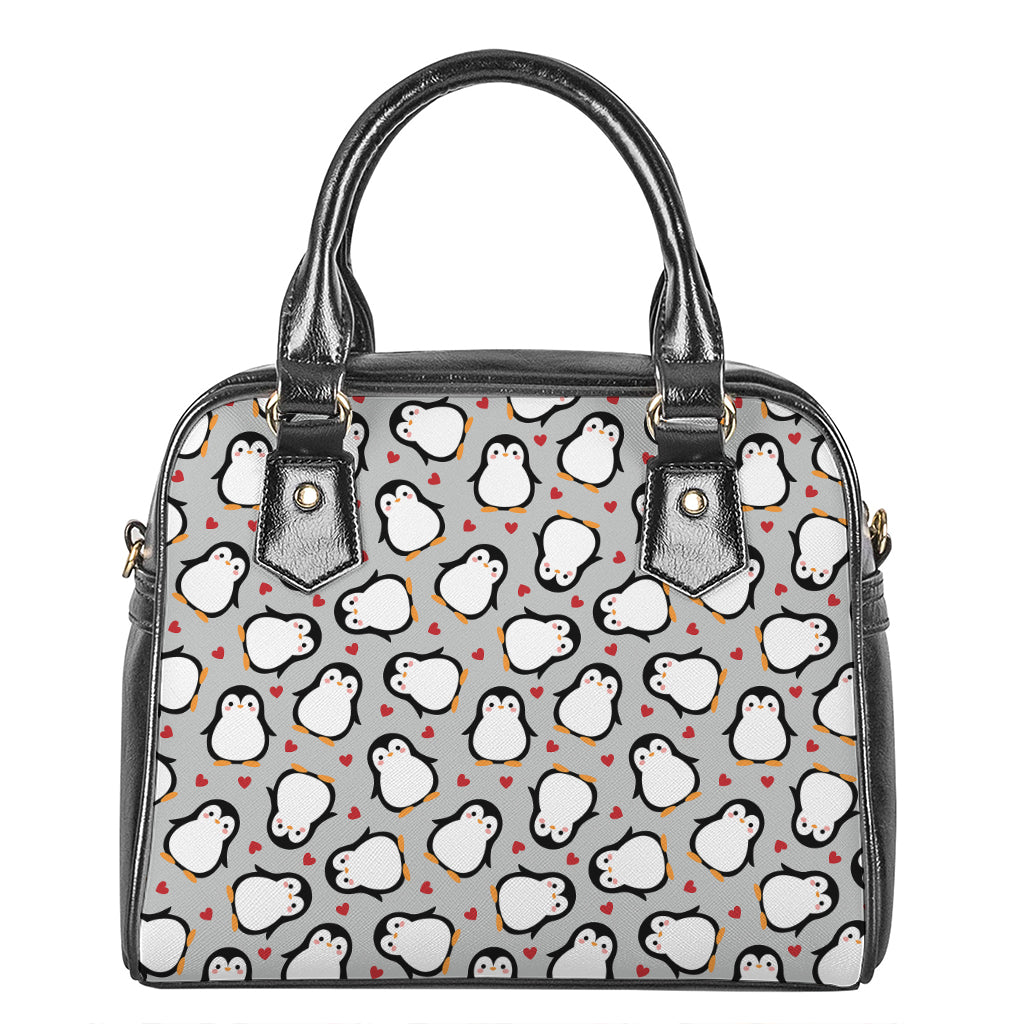 Red Heart And Penguin Pattern Print Shoulder Handbag