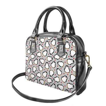 Red Heart And Penguin Pattern Print Shoulder Handbag