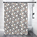 Red Heart And Penguin Pattern Print Shower Curtain