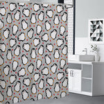 Red Heart And Penguin Pattern Print Shower Curtain