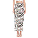 Red Heart And Penguin Pattern Print Side Slit Maxi Skirt