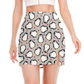 Red Heart And Penguin Pattern Print Side Slit Mini Skirt