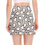 Red Heart And Penguin Pattern Print Side Slit Mini Skirt