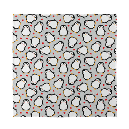 Red Heart And Penguin Pattern Print Silk Bandana