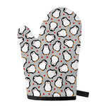 Red Heart And Penguin Pattern Print Single Oven Mitt