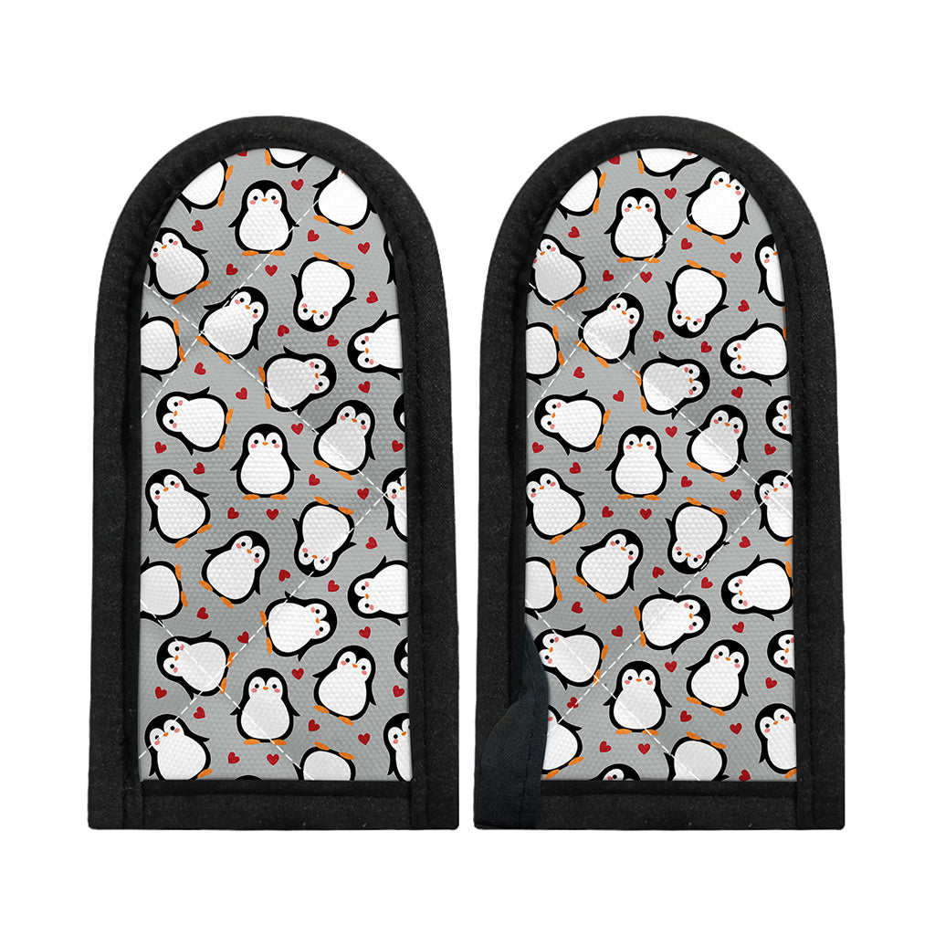Red Heart And Penguin Pattern Print Skillet Handle Cover