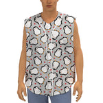 Red Heart And Penguin Pattern Print Sleeveless Baseball Jersey