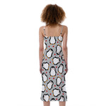 Red Heart And Penguin Pattern Print Slim Fit Midi Cami Dress