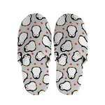 Red Heart And Penguin Pattern Print Slippers