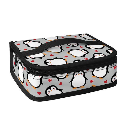 Red Heart And Penguin Pattern Print Small Lunch Bag