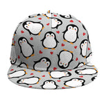 Red Heart And Penguin Pattern Print Snapback Cap