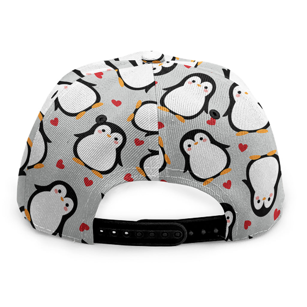Red Heart And Penguin Pattern Print Snapback Cap