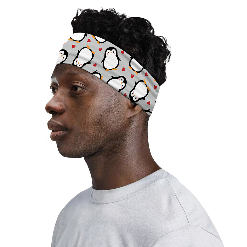 Red Heart And Penguin Pattern Print Sports Headband