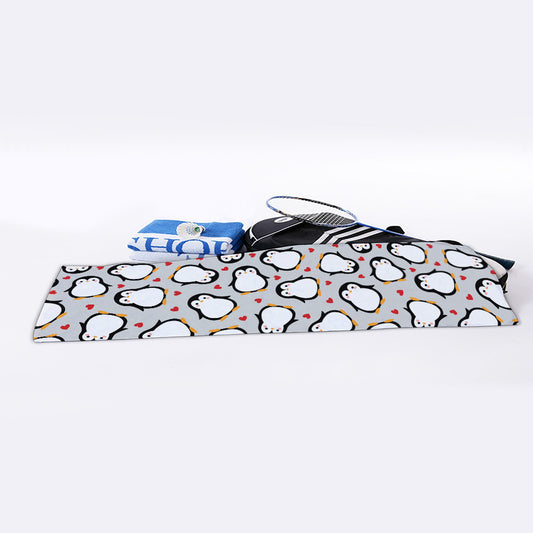 Red Heart And Penguin Pattern Print Sports Towel