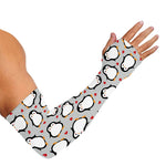 Red Heart And Penguin Pattern Print Sun Protection Arm Sleeves