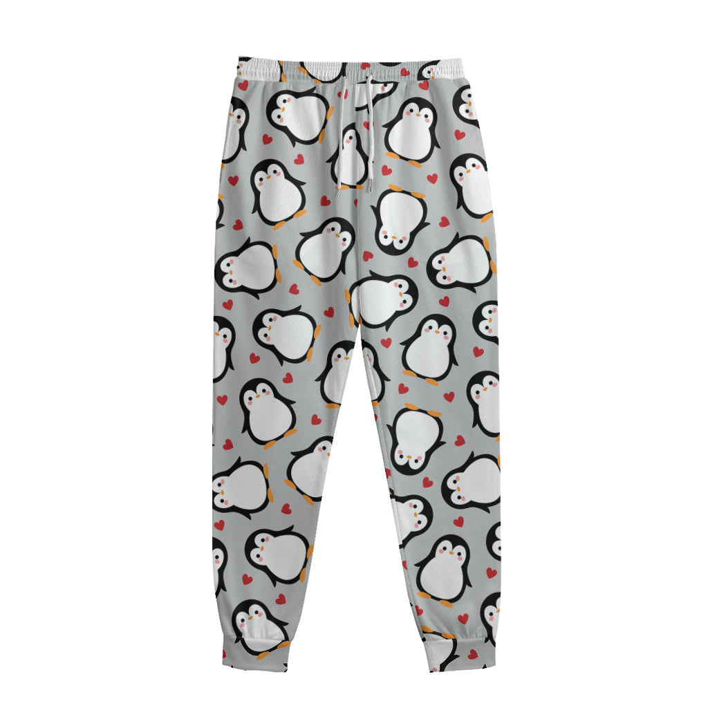 Red Heart And Penguin Pattern Print Sweatpants