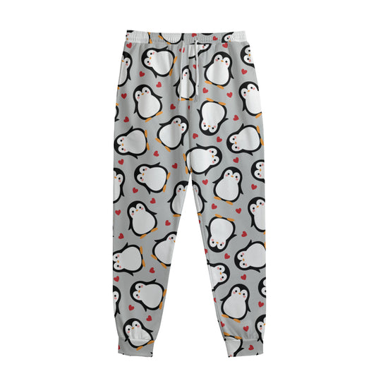 Red Heart And Penguin Pattern Print Sweatpants