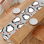 Red Heart And Penguin Pattern Print Table Runner