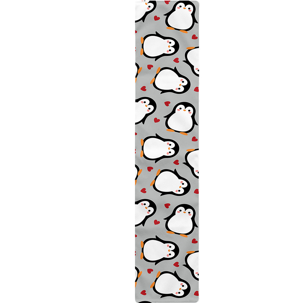 Red Heart And Penguin Pattern Print Table Runner