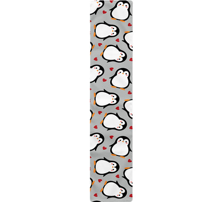 Red Heart And Penguin Pattern Print Table Runner