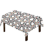Red Heart And Penguin Pattern Print Tablecloth