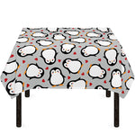 Red Heart And Penguin Pattern Print Tablecloth