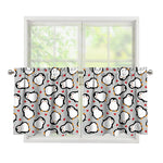 Red Heart And Penguin Pattern Print Tier Curtains