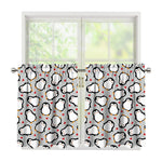 Red Heart And Penguin Pattern Print Tier Curtains