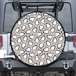 Red Heart And Penguin Pattern Print Tire Cover