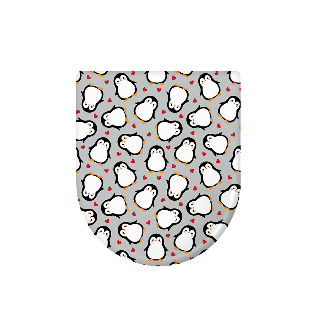 Red Heart And Penguin Pattern Print Toilet Lid Cover