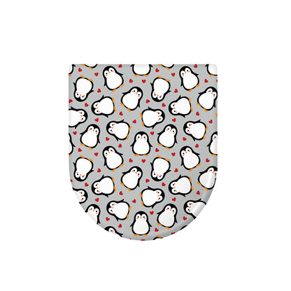 Red Heart And Penguin Pattern Print Toilet Lid Cover