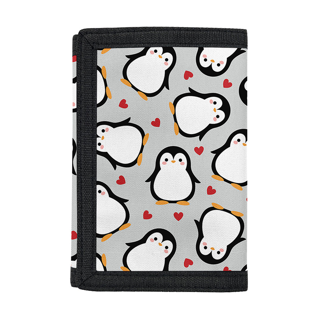 Red Heart And Penguin Pattern Print Trifold Wallet