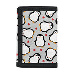 Red Heart And Penguin Pattern Print Trifold Wallet