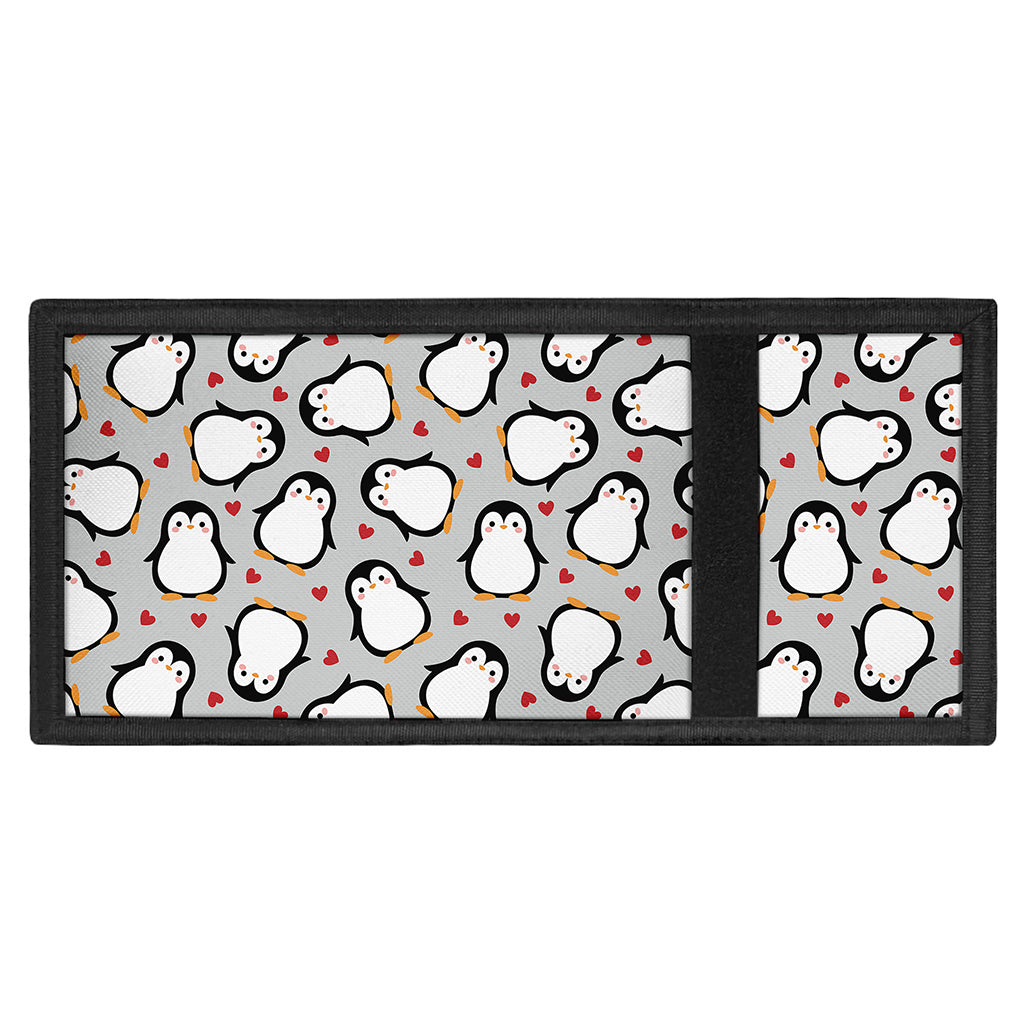 Red Heart And Penguin Pattern Print Trifold Wallet